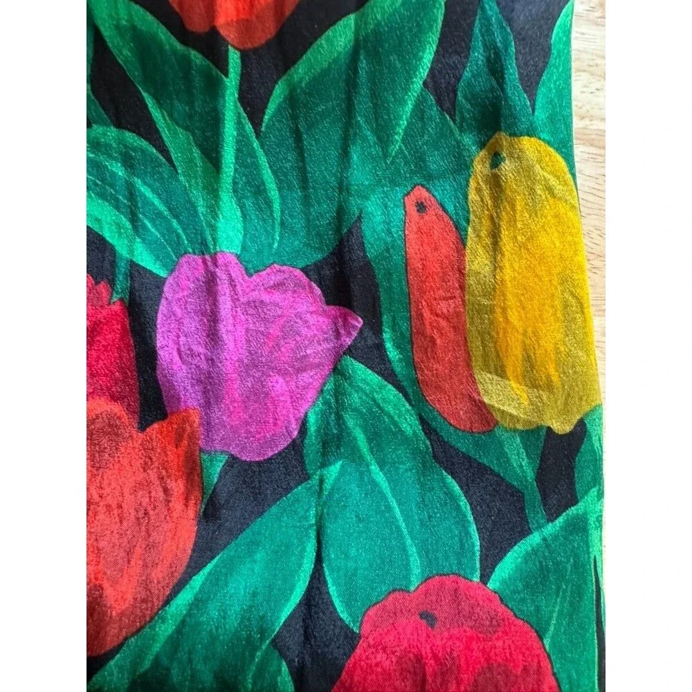 Vintage 1989 Liz Claiborne 100% Silk Scarf Bold Abstract Floral Jewel Tone 52x10